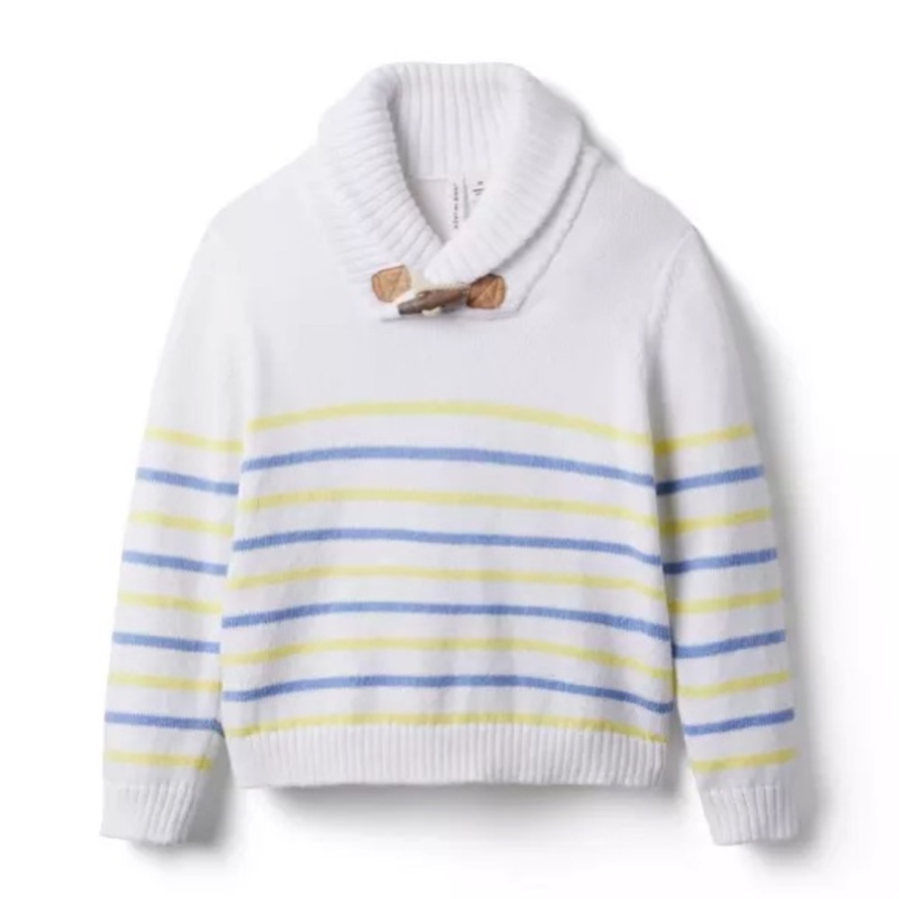 Janie and Jack White and Blue Striped Sweater with Shawl Collar